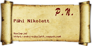 Páhi Nikolett névjegykártya